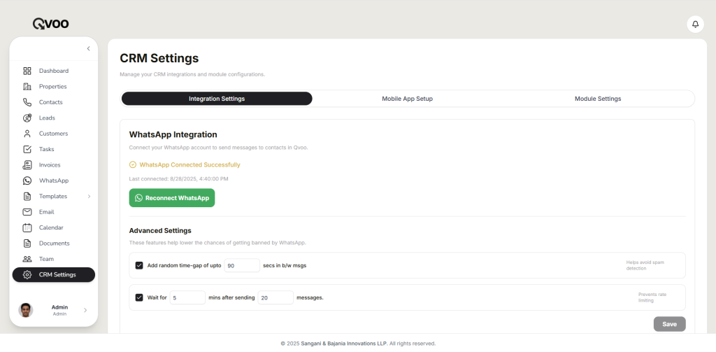 Whatsapp crm setting