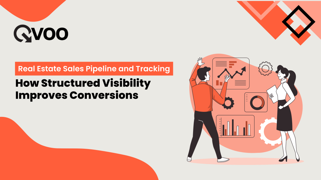 Illustration of real estate sales pipeline tracking in CRM showing structured visibility to improve lead conversion and team performance.